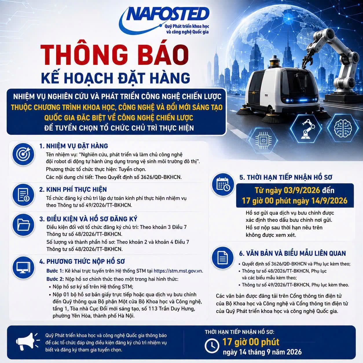 Thông báo Kế hoạch đặt hàng nhiệm vụ nghiên cứu và phát triển công nghệ chiến lược thuộc Chương trình khoa học, công nghệ và đổi mới sáng tạo quốc gia đặc biệt về công nghệ chiến lược